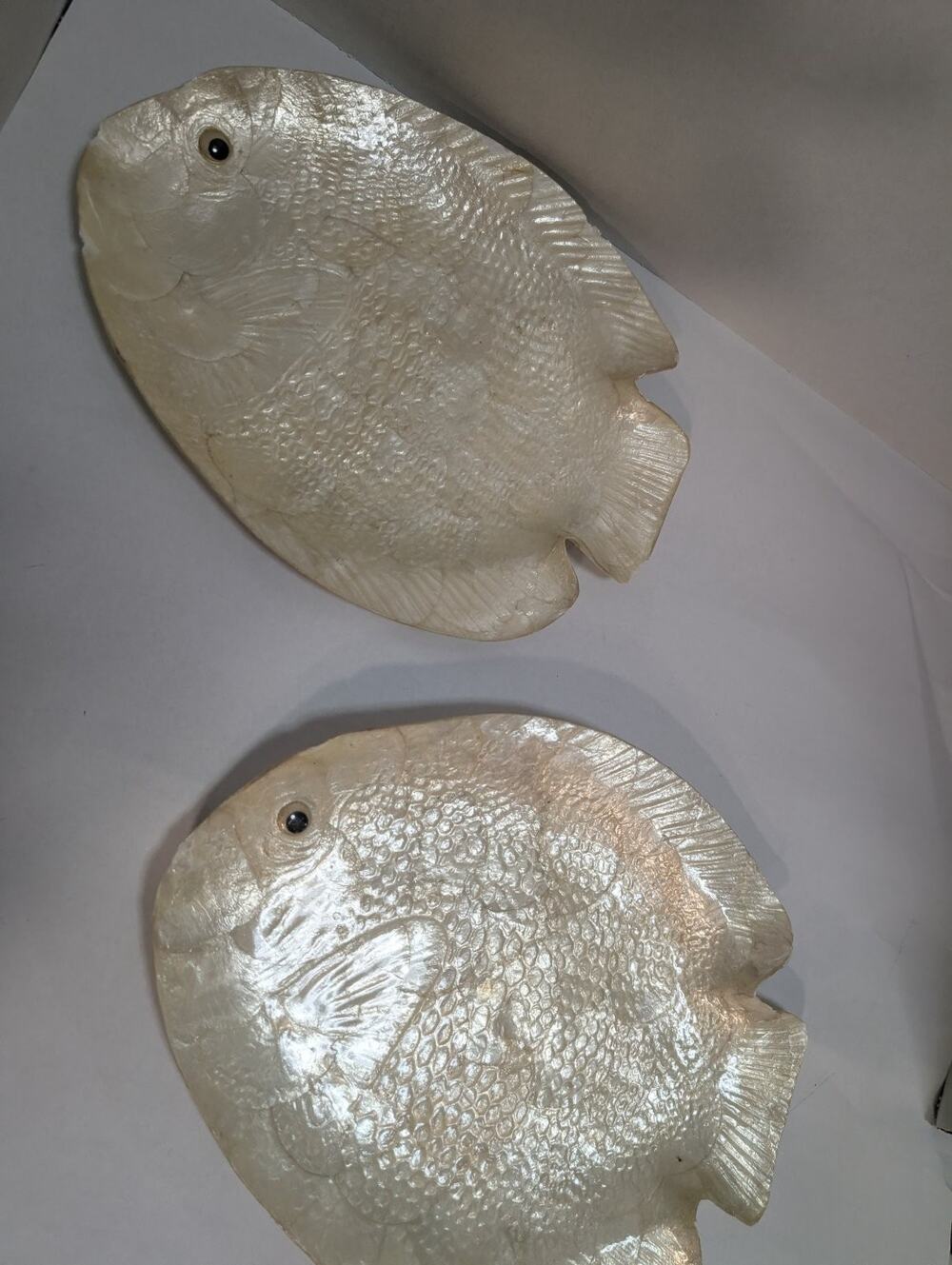 Pair Capiz Shell Fish Dishes Wall Decor Nautical Coastal Mother of Pearl
